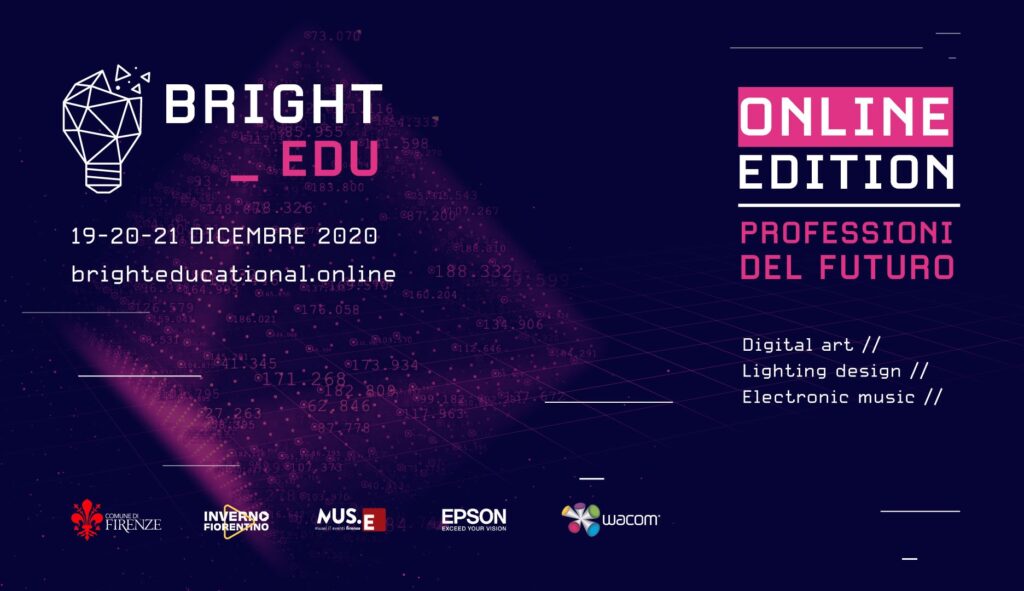 Il programma prevede tre giorni di lectures, webinars, talks e incontri incentrati su Arti Digitali, Lighting Design e Musica elettronica che offriranno agli utenti connessi da tutta Italia nuovi stimoli, spunti creativi e canali di approfondimento per il proprio percorso professionale e artistico-digitale.