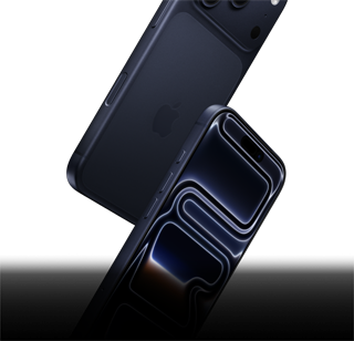 Due iPhone 17 Pro blu profondo, uno di fronte e uno sul retro, che cadono per dimostrare la resistenza a 360 gradi