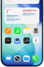 Immagine di un iPhone con l’app Calendario aperta in alto, che mostra gli eventi della giornata