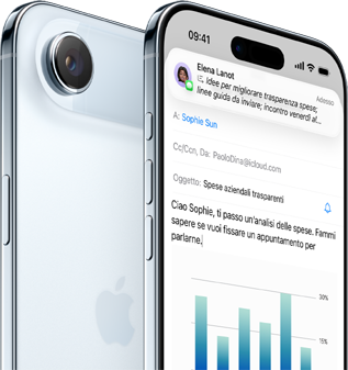 Un iPhone 17 Air che mostra il retro e la fotocamera, con davanti un altro iPhone Air che mostra un grafico e le funzioni di Numbers