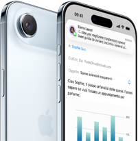 Un iPhone 17 Air che mostra il retro e la fotocamera, con davanti un altro iPhone Air che mostra un grafico e le funzioni di Numbers
